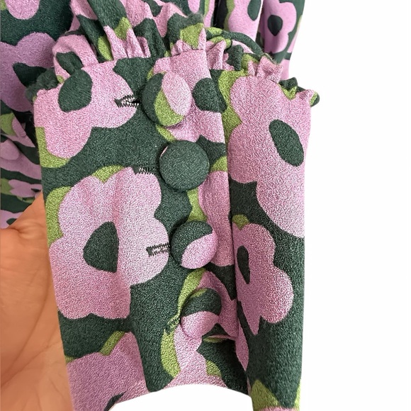 Kate Spade NY Flaire Flora Fluid Mini Dress Green Pink Floral Crepe Size 6 - Picture 8 of 15